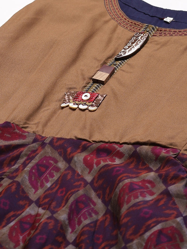 Made to Measure Embroidered Anarkali Gown with Quirky Animal Prints and Wooden Buttons