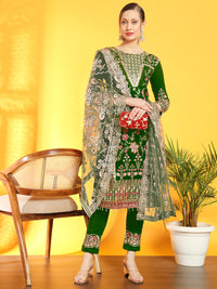 Floral Sequinned Georgette Kurta Set With Scalloped Resham Kantha Embroidery Dupatta
