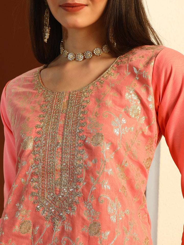 Zari Woven Sequinned Straight Suit with Zardozi Embroidery & Tasseled Chanderi Dupatta