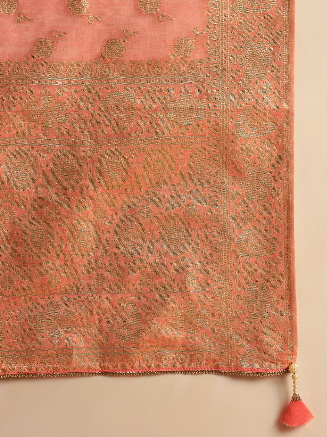 Zari Woven Sequinned Straight Suit with Zardozi Embroidery & Tasseled Chanderi Dupatta