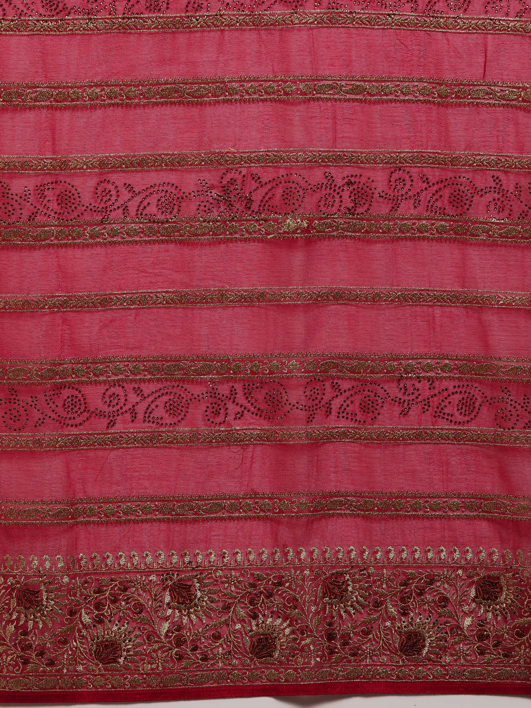 Red Gold Aari Thread Embroidery & Swarovski Georgette Saree