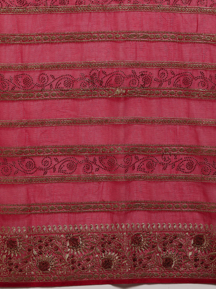 Red Gold Aari Thread Embroidery & Swarovski Georgette Saree