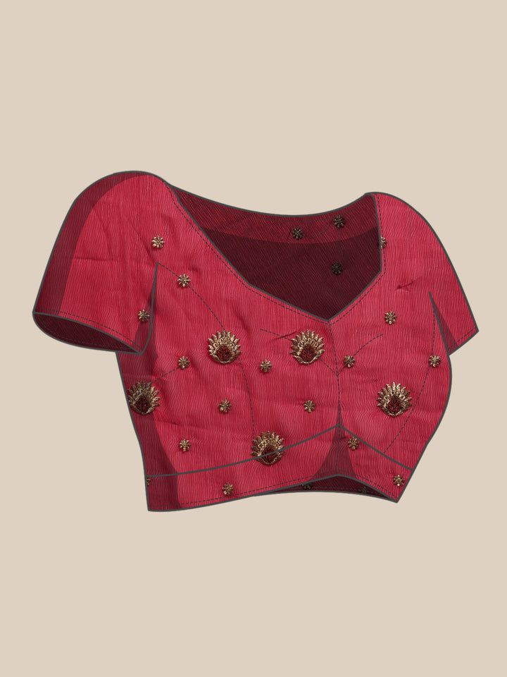 Red Gold Aari Thread Embroidery & Swarovski Georgette Saree
