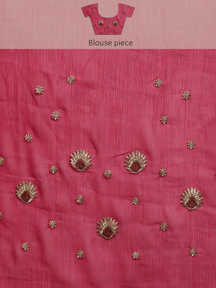 Red Gold Aari Thread Embroidery & Swarovski Georgette Saree