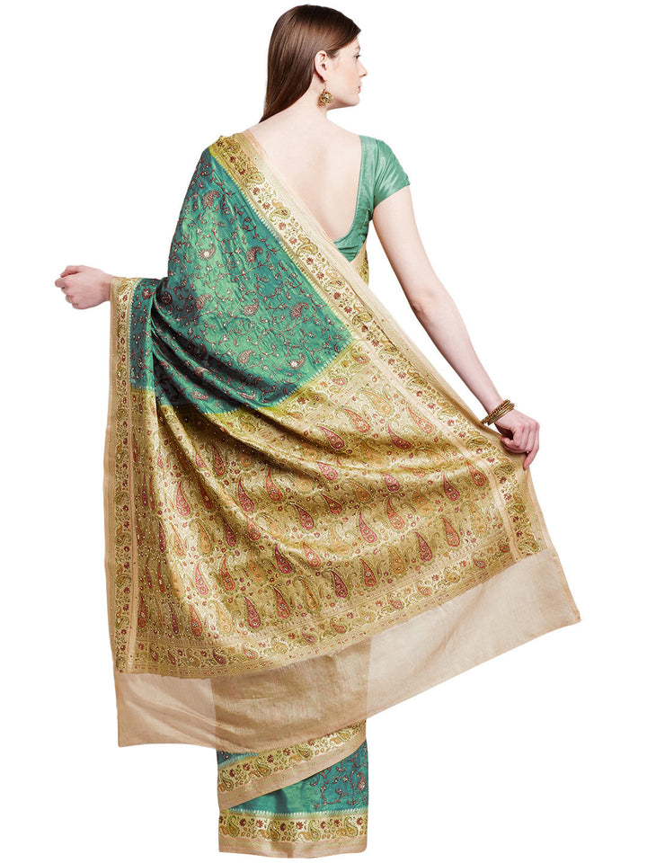 Tussar Silk Embroidered Saree with Traditional Meenakari Weaving
