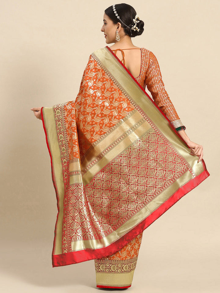 Orange Woven Design Handloom Banarasi Art Silk Saree