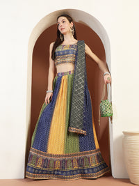 Chhabra 555 Multicolor Ombre Bandhani Lehenga with Embellished Tasseled Choli & Sequinned Dupatta