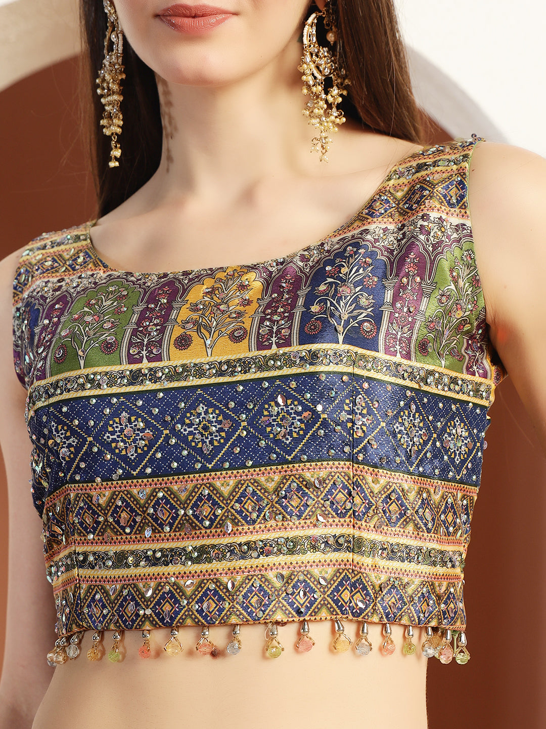 Chhabra 555 Multicolor Ombre Bandhani Lehenga with Embellished Tasseled Choli & Sequinned Dupatta
