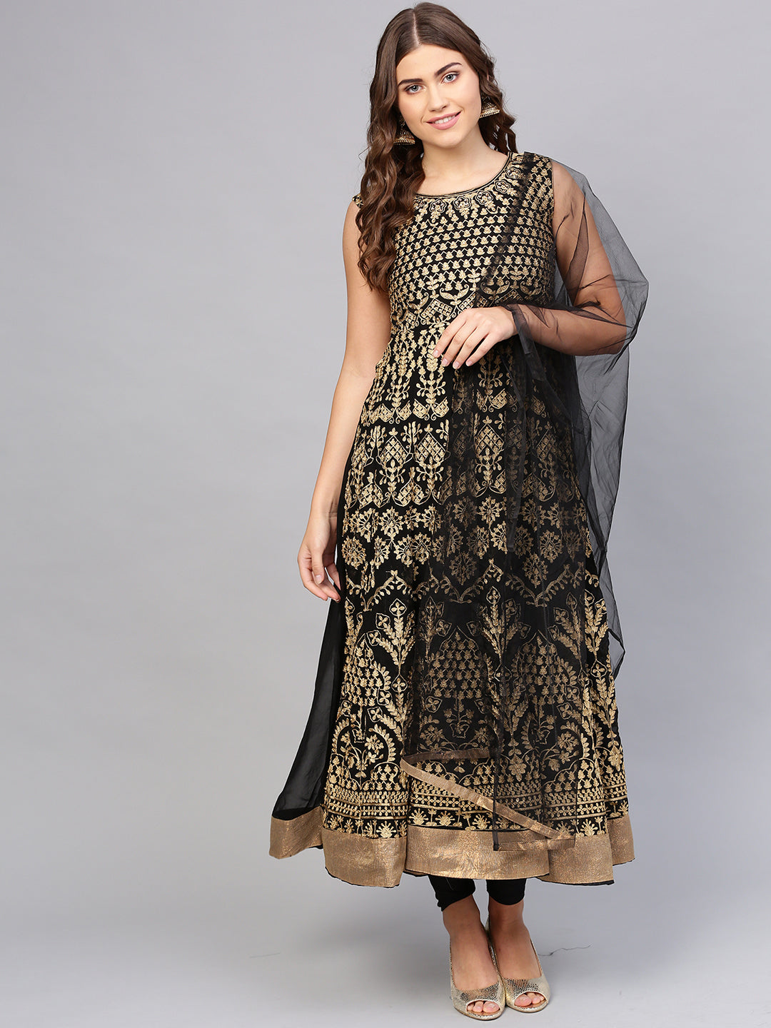 Anarkali Kurta Set With Zari Resham Embroidery
