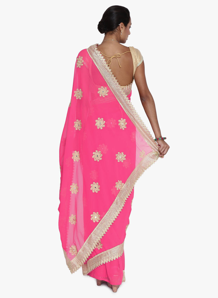 Resham Embroidered work with Golden Border Saree