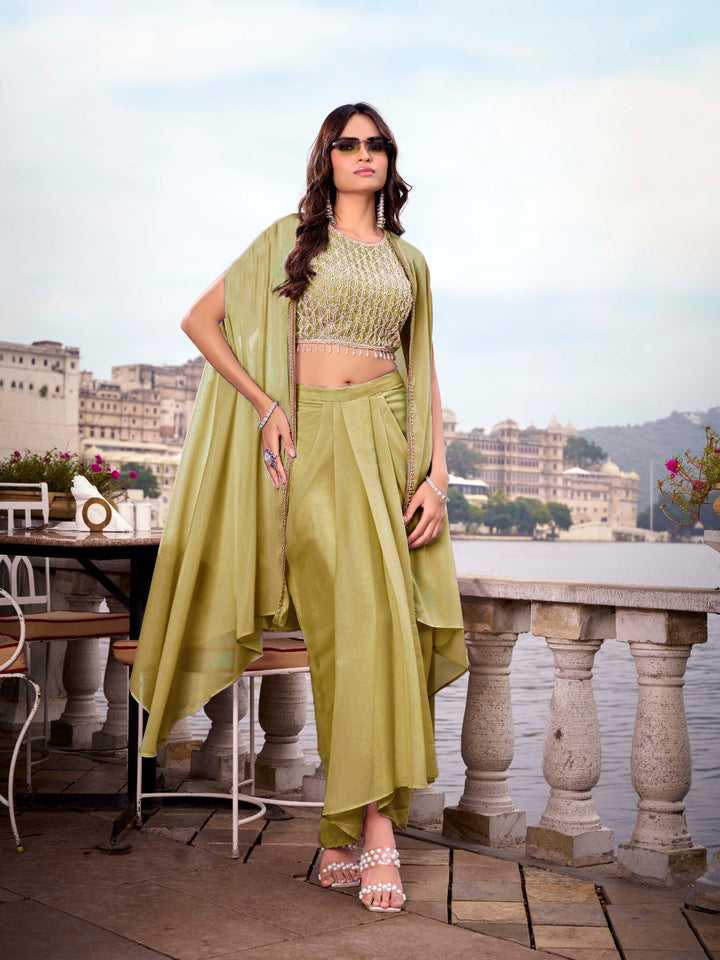 Designer Co-Ord Set with Sequin Hand Embroidery & Draped Dhoti Skirt