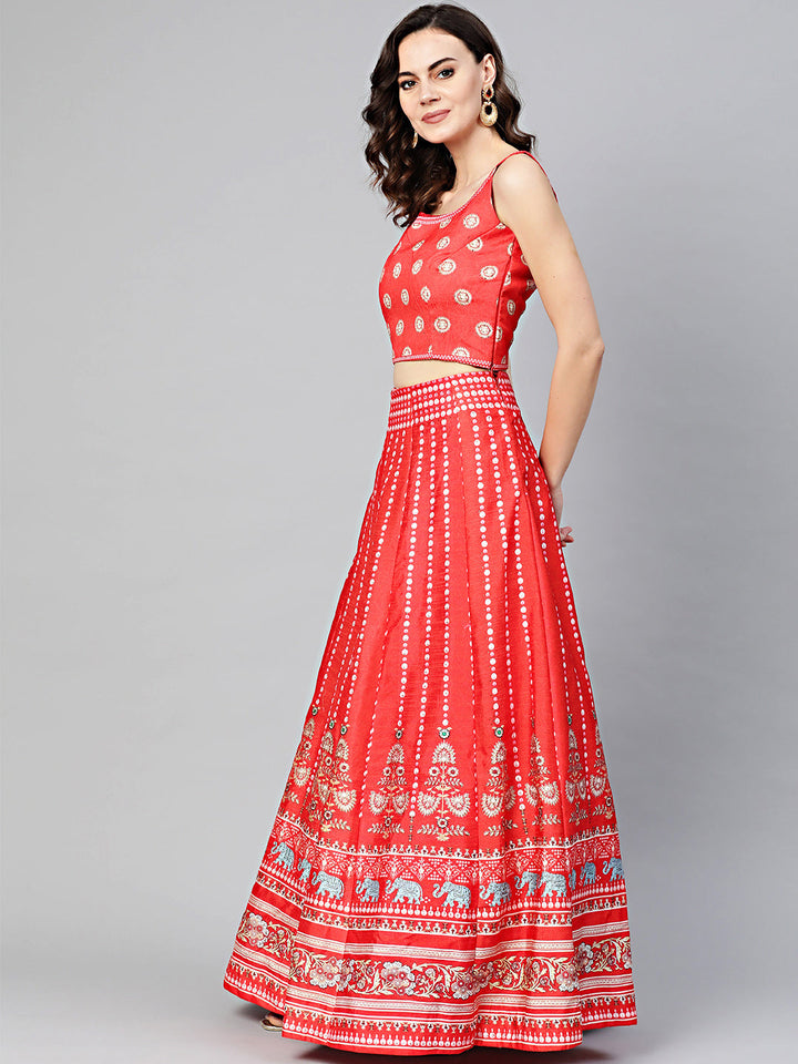 Traditional Digital Print Crop Top Lehenga Set