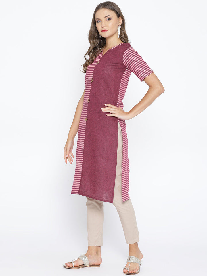 Purple Cotton Straight Kurta with Striped Design