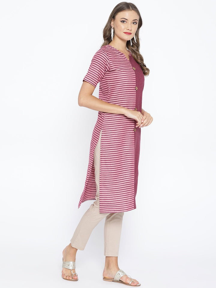 Purple Cotton Straight Kurta with Striped Design
