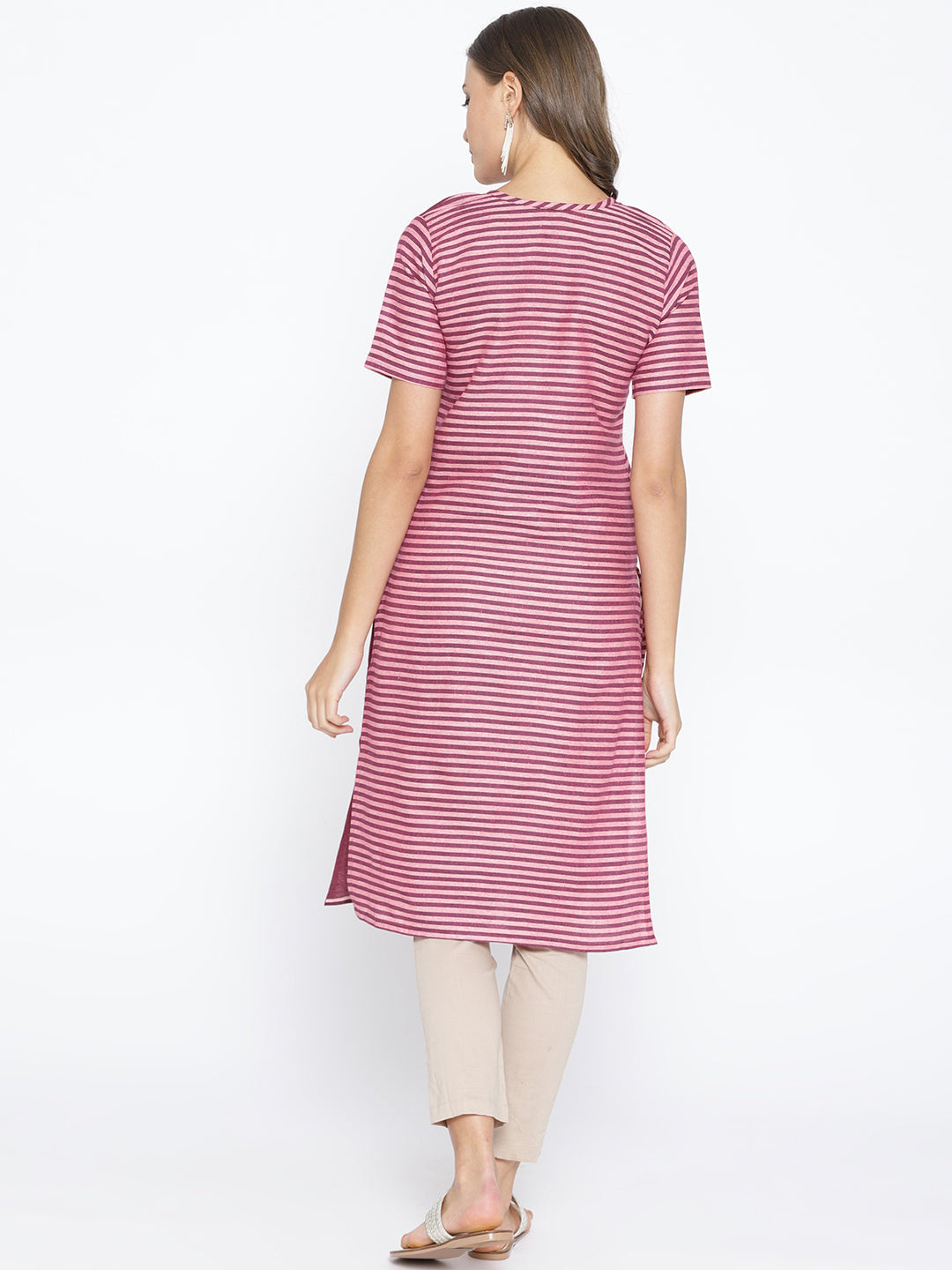 Purple Cotton Straight Kurta with Striped Design