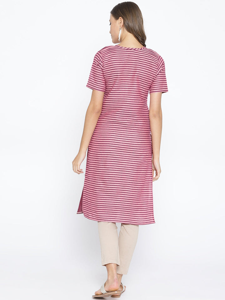 Purple Cotton Straight Kurta with Striped Design