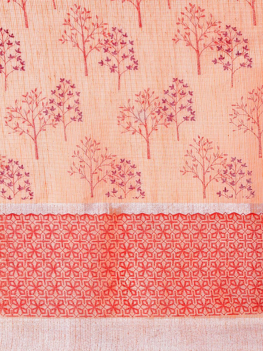Pastel Peach Printed Floral Summerish Kota Cotton Saree