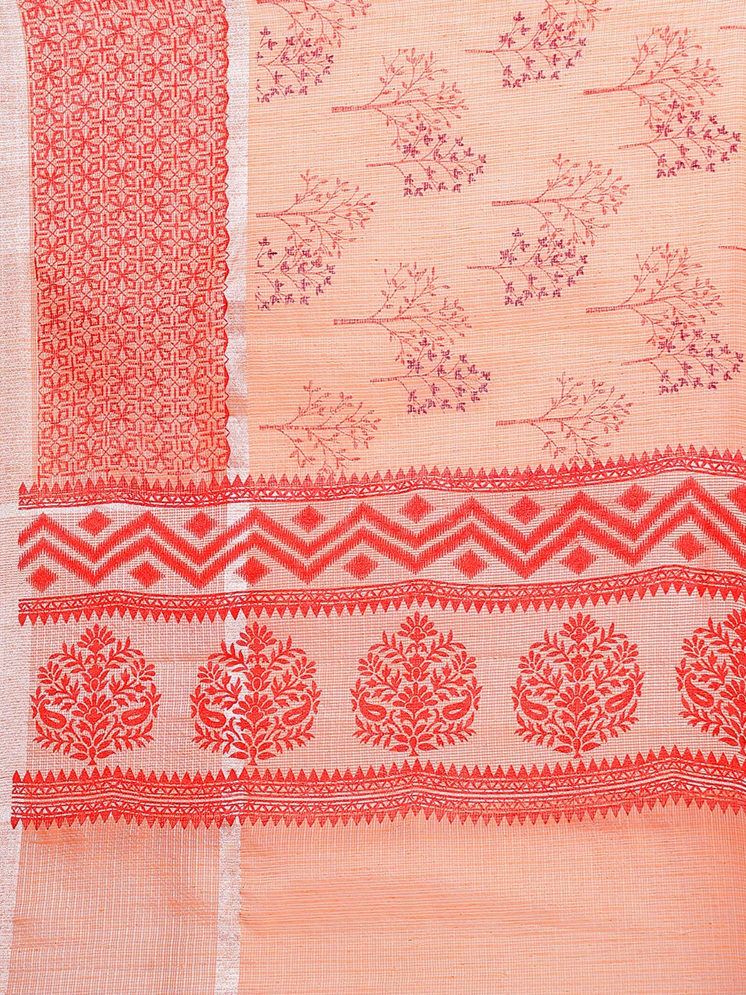 Pastel Peach Printed Floral Summerish Kota Cotton Saree