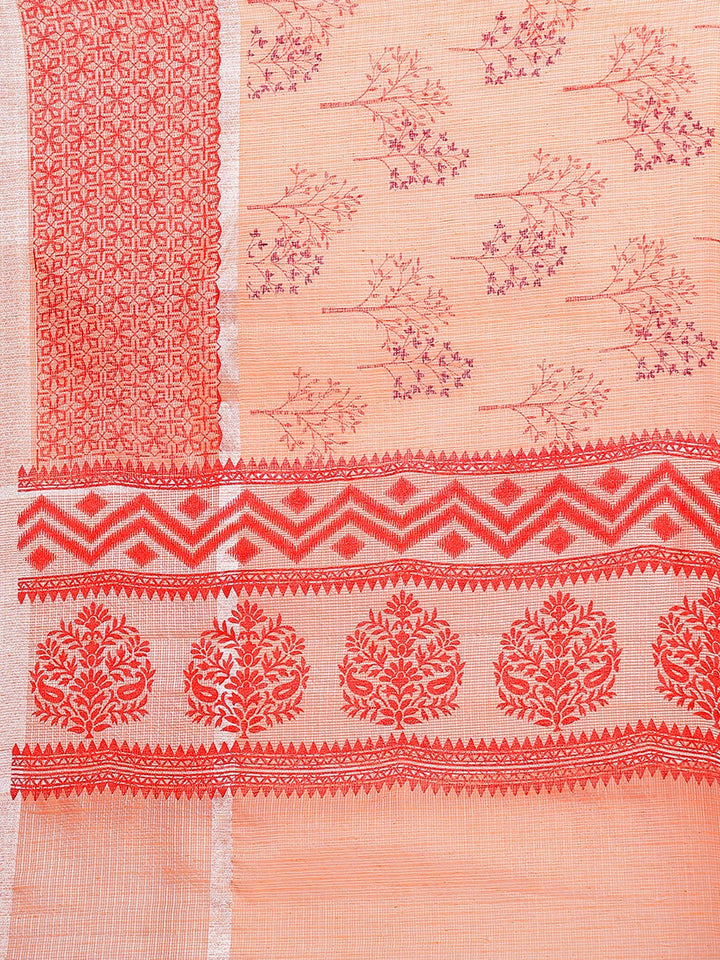Pastel Peach Printed Floral Summerish Kota Cotton Saree