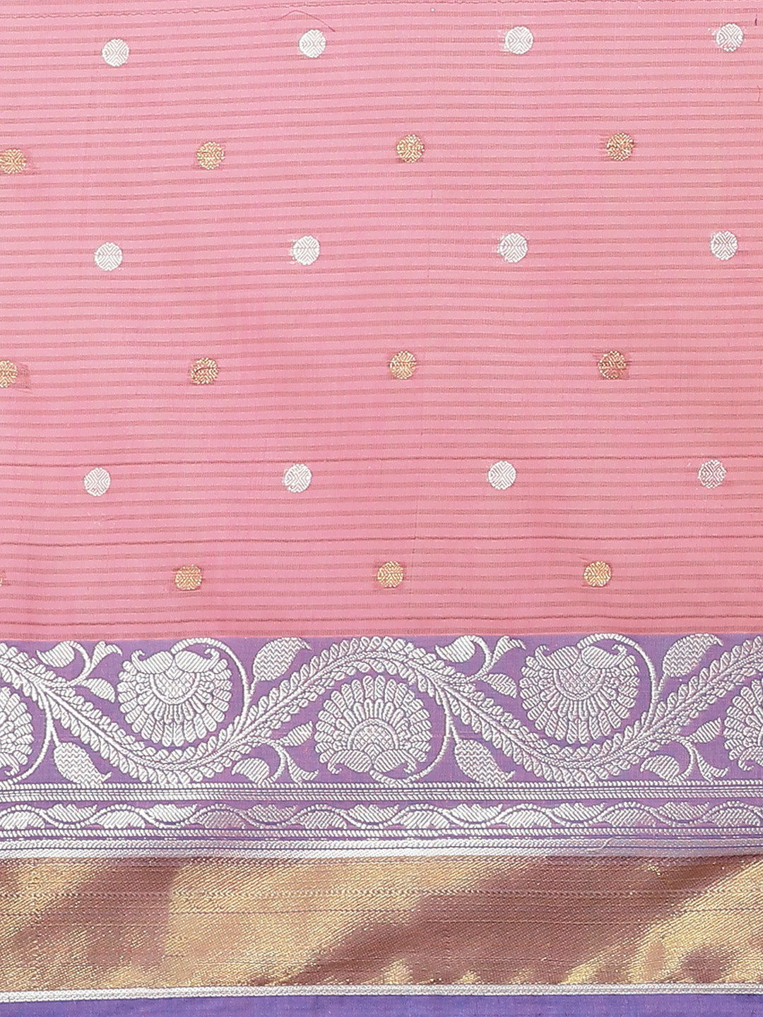 Handloom Chanderi SIlk Saree with Striped print and Gold and Silver Zari weaving