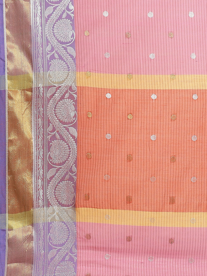 Handloom Chanderi SIlk Saree with Striped print and Gold and Silver Zari weaving