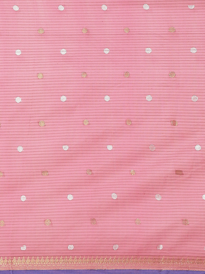 Handloom Chanderi SIlk Saree with Striped print and Gold and Silver Zari weaving