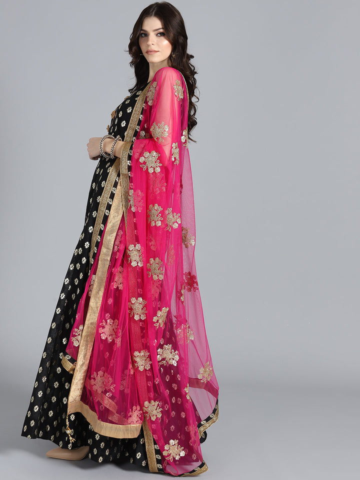Foil Print Anarkali Suit with Embroidered Dupatta