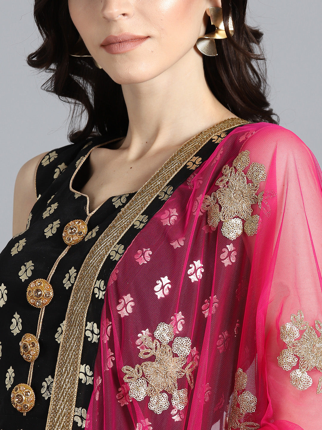 Foil Print Anarkali Suit with Embroidered Dupatta
