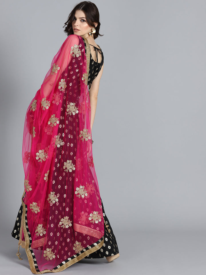 Foil Print Anarkali Suit with Embroidered Dupatta