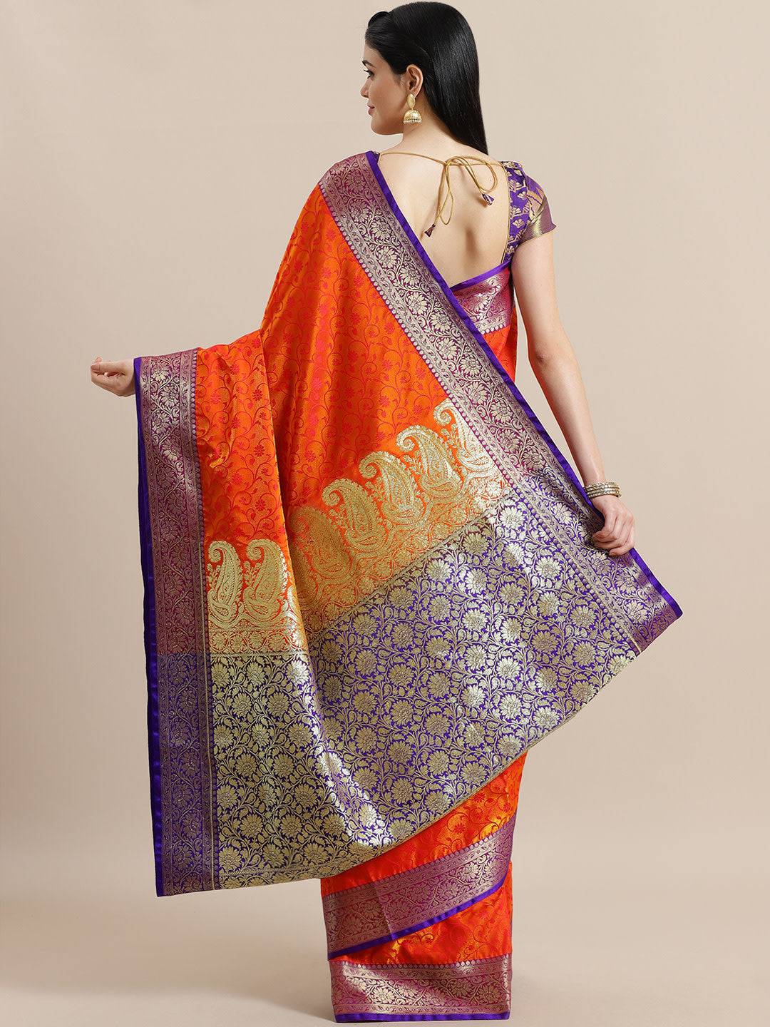 Orange Jamdani Banarasi Silk Saree