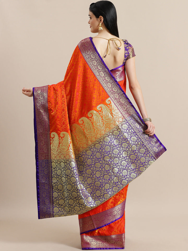 Orange Jamdani Banarasi Silk Saree