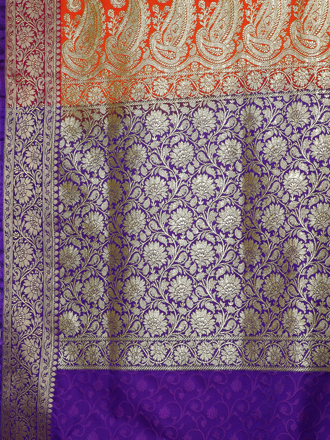 Orange Jamdani Banarasi Silk Saree