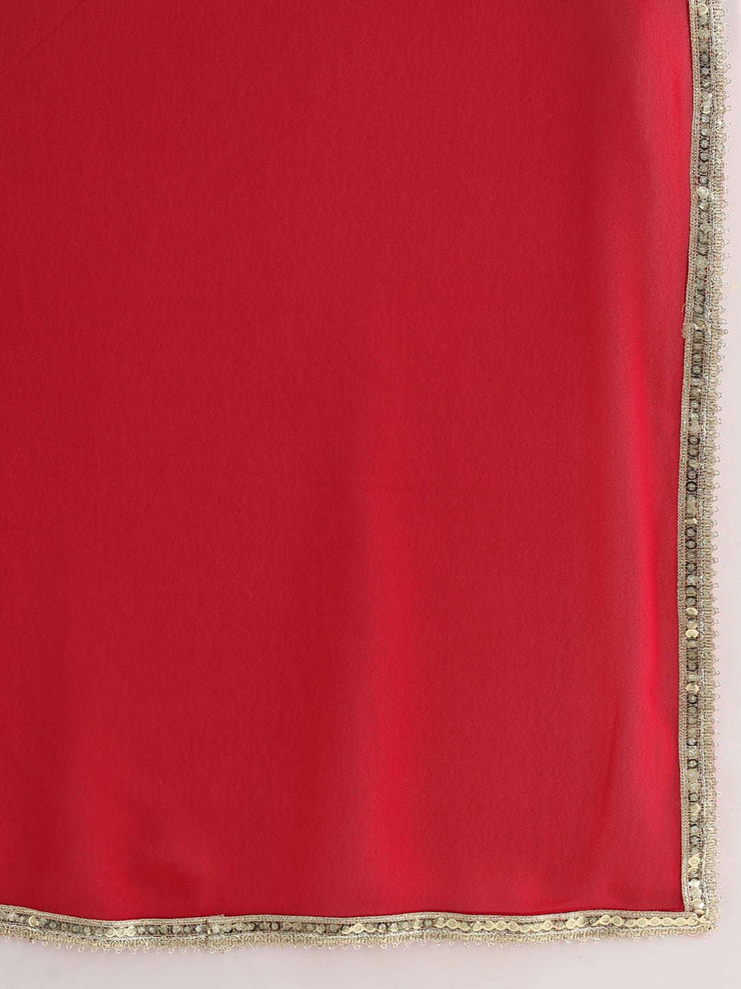 Reddish Pink High Slit Georgette Kurta Set with Zari Embroidery & Flared Palazzo