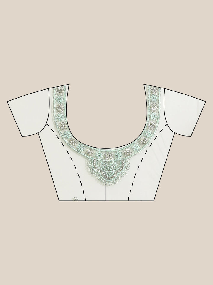 Sea Green Frills & Ruffles Net Saree with Heavy Silver Zari & Resham Embroidery