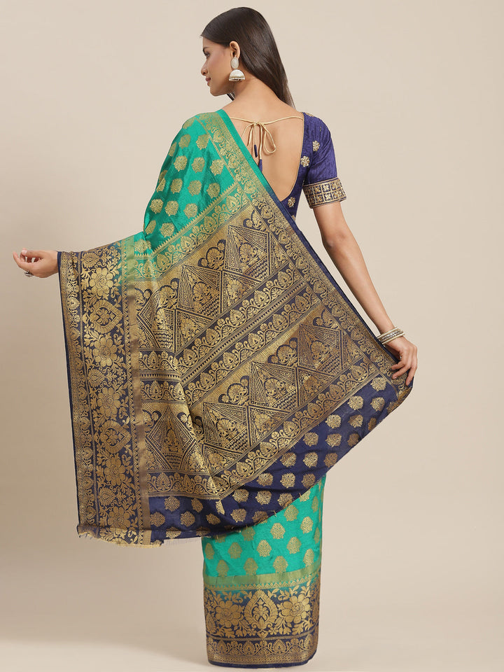 Teal to Blue Ombre Banarasi Georgette Saree With Contrast Blouse