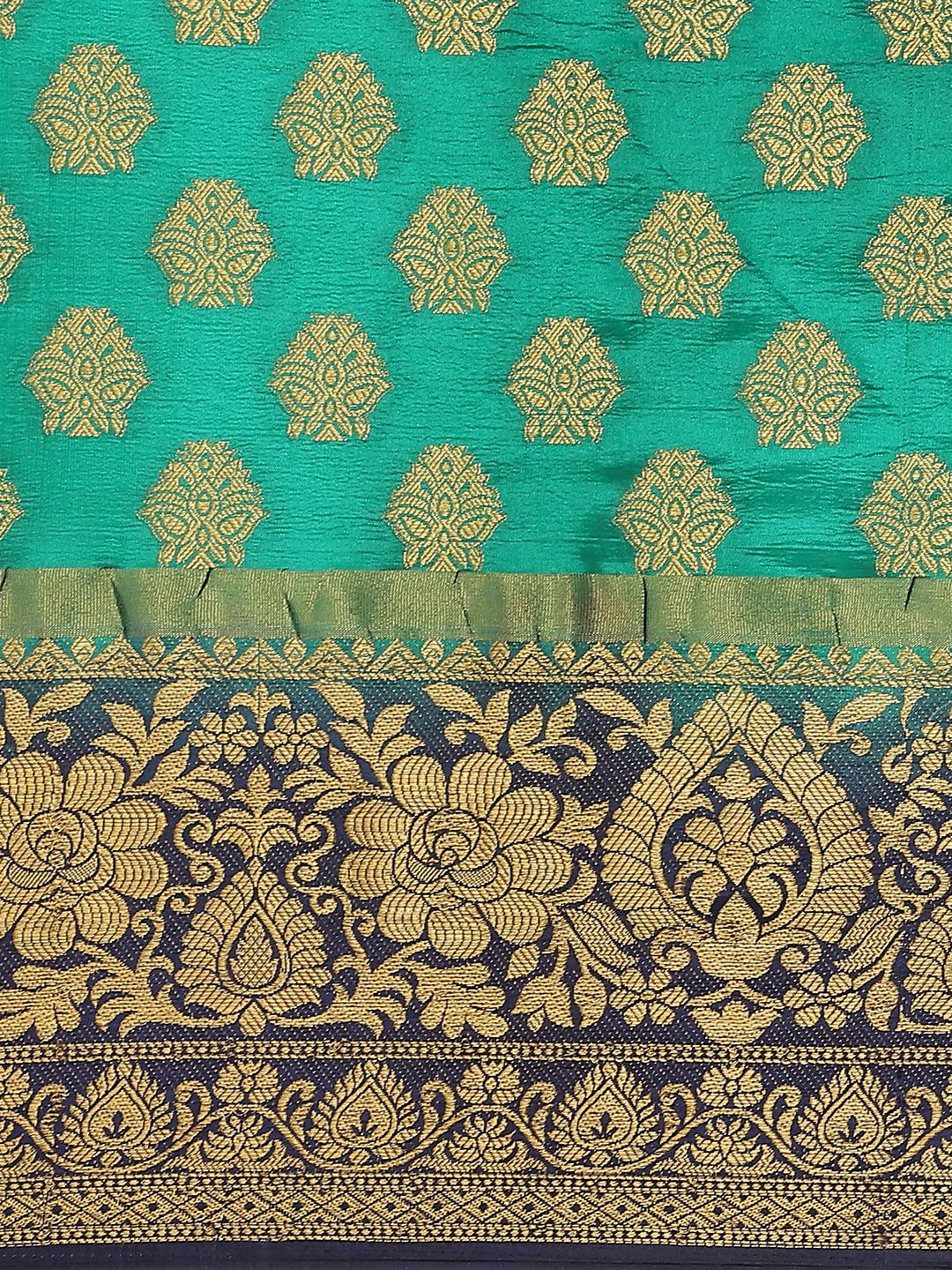 Teal to Blue Ombre Banarasi Georgette Saree With Contrast Blouse