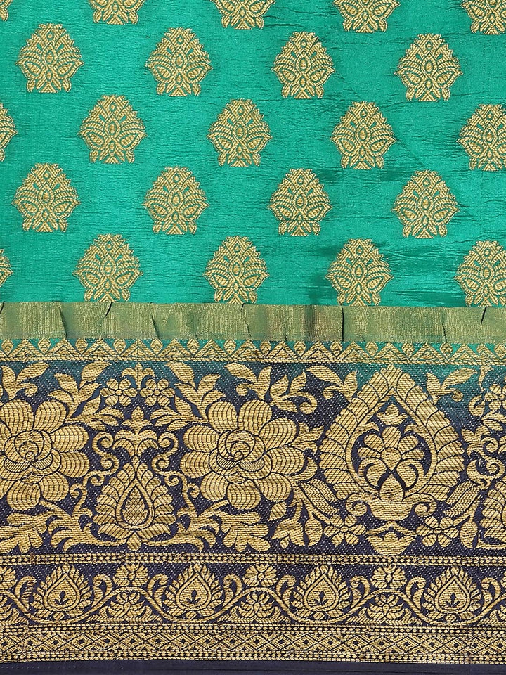 Teal to Blue Ombre Banarasi Georgette Saree With Contrast Blouse