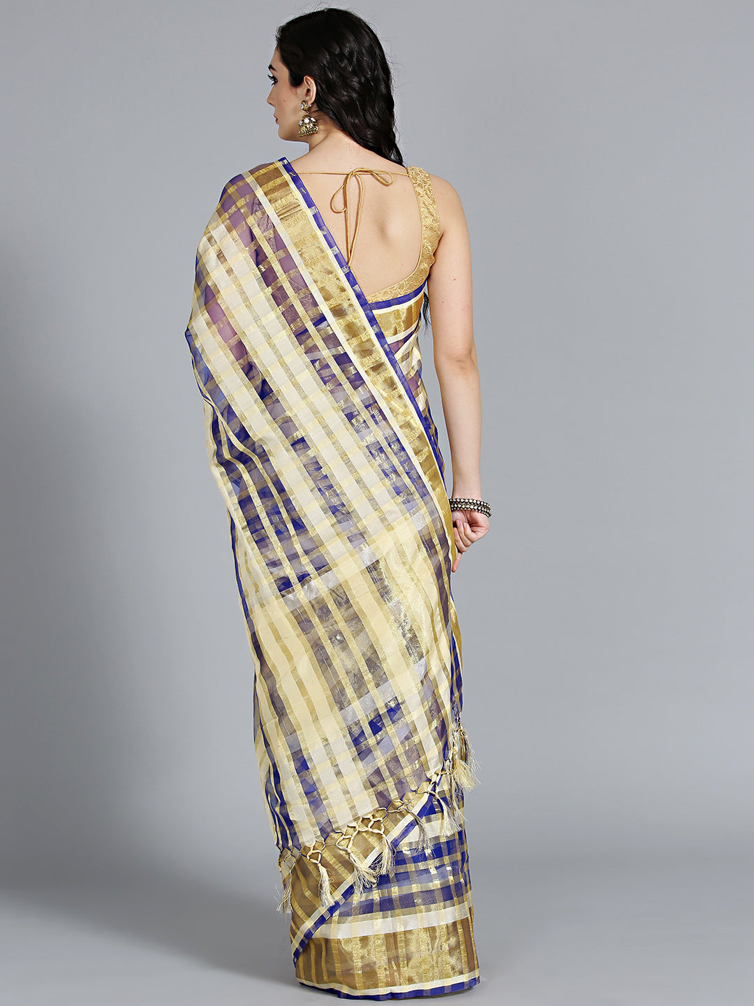 Zari Woven Chanderi Saree with Gharchola Checkered Pattern