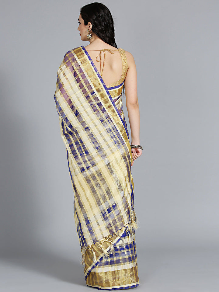 Zari Woven Chanderi Saree with Gharchola Checkered Pattern