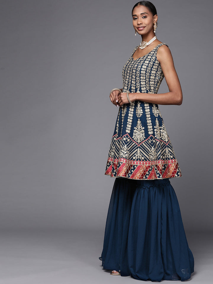 Heavy Gold Zari & Resham Work Peplum layerd Sharara Set
