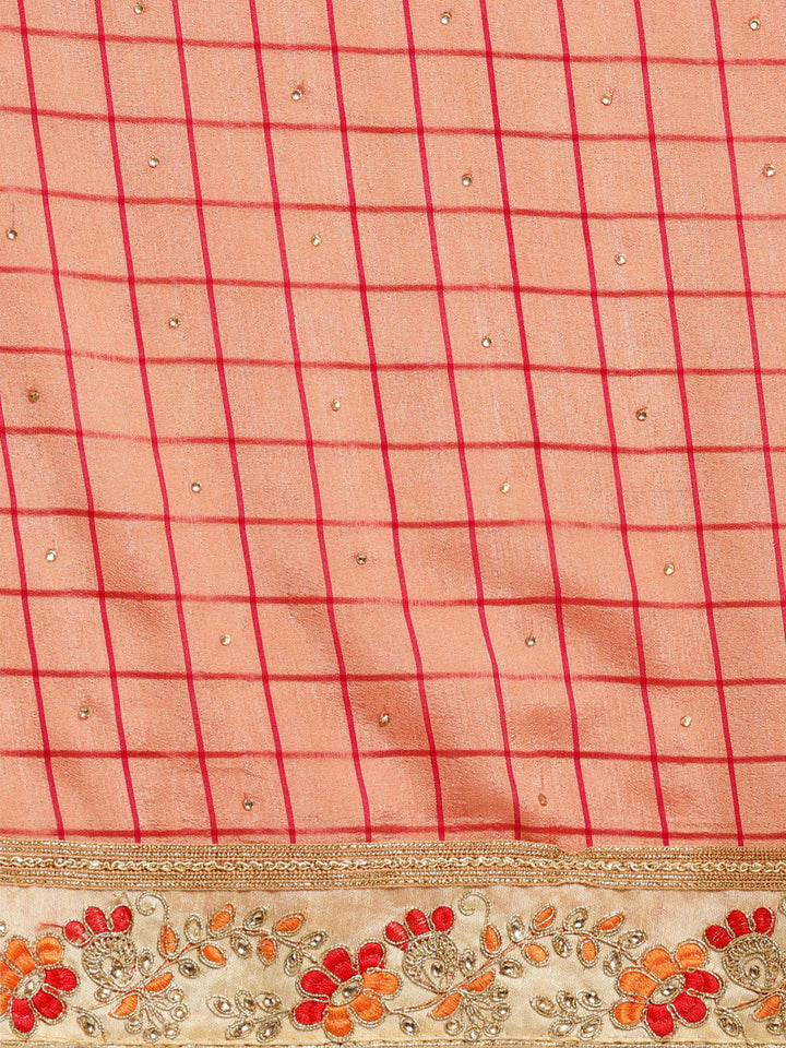 Embellished Crepe Checked Saree with Zari Resham Embroidery