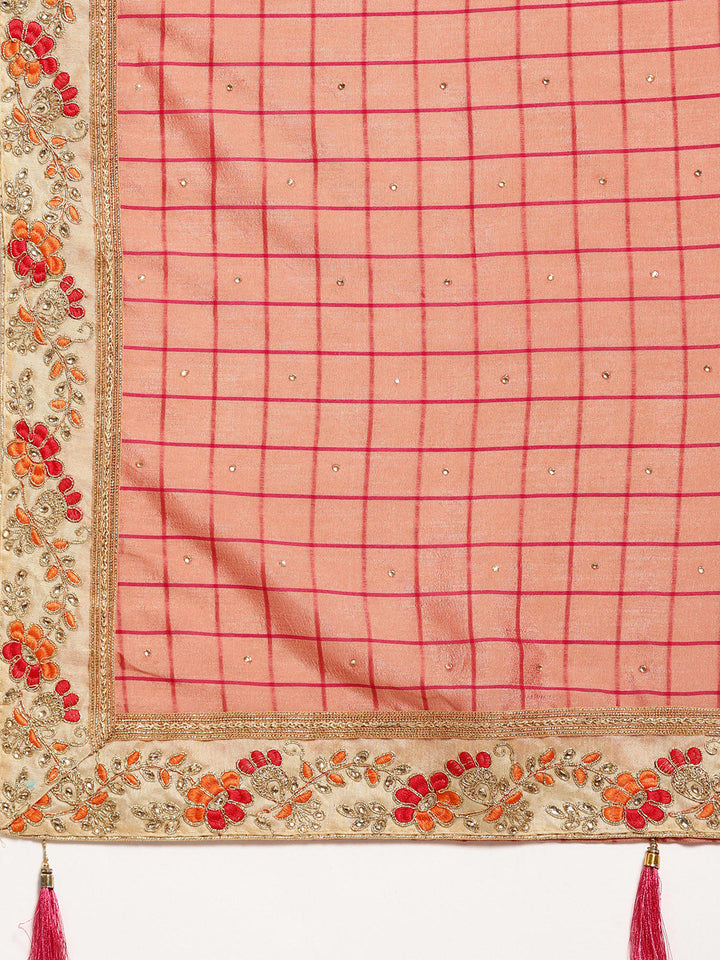 Embellished Crepe Checked Saree with Zari Resham Embroidery