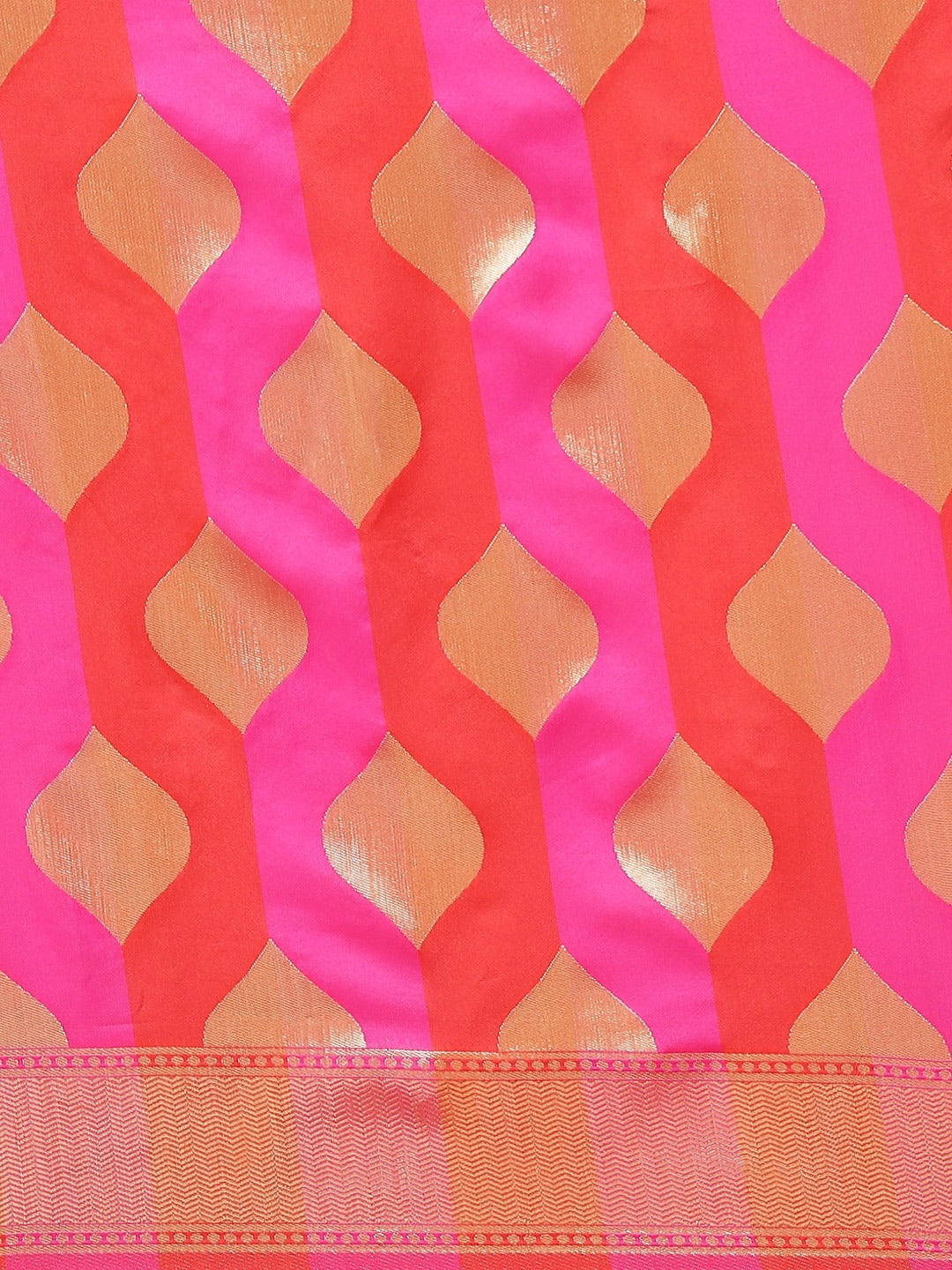 Pink & Orange Geometrical Pattern Banarasi Saree with Color Blocking