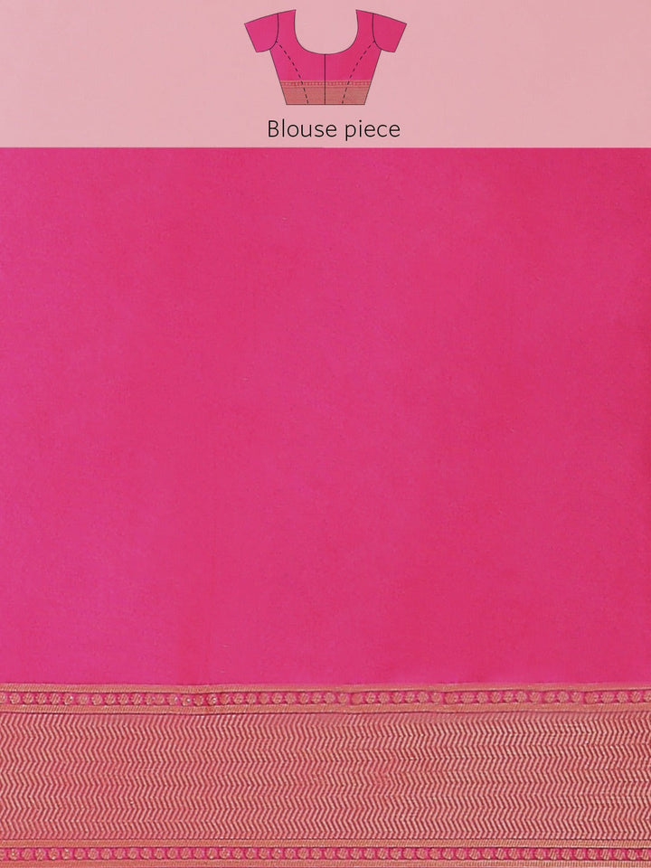 Pink & Orange Geometrical Pattern Banarasi Saree with Color Blocking