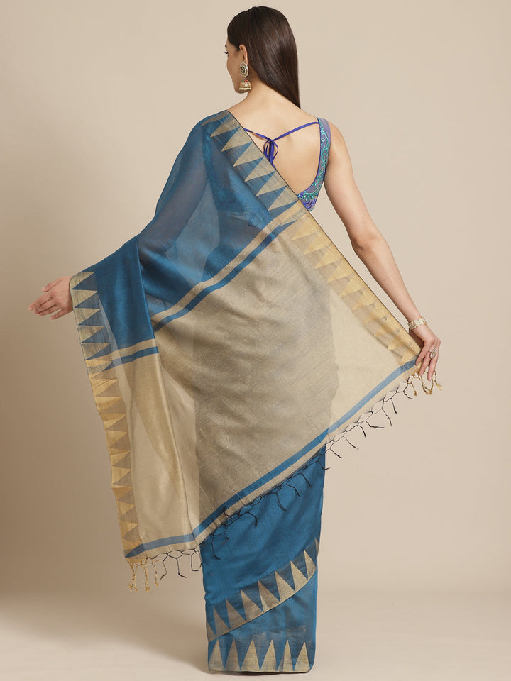 Deep Blue Venkatgiri Heritage of India Saree with Temple Weaving Border & Tassels