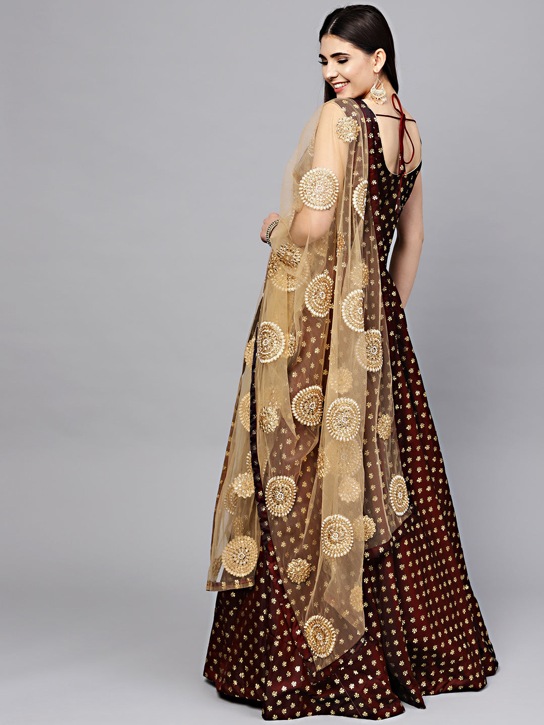 Foil Print Gown with Pearl Embroidered Dupatta