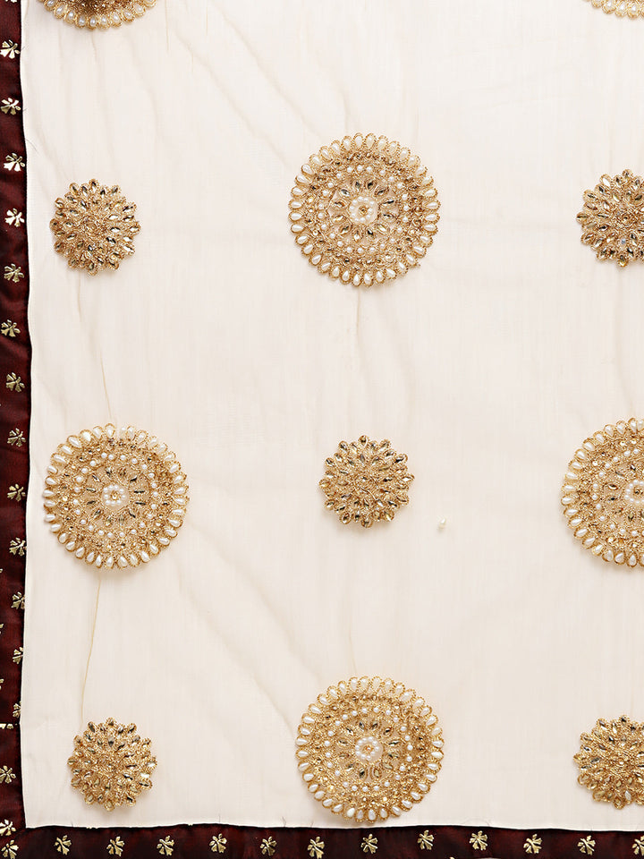 Foil Print Gown with Pearl Embroidered Dupatta