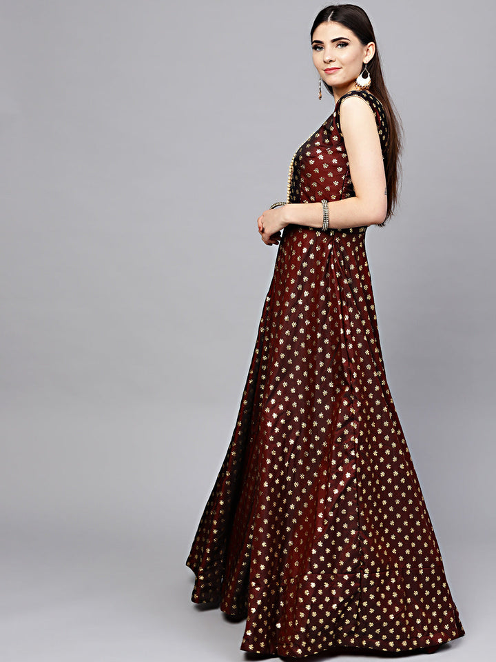 Foil Print Gown with Pearl Embroidered Dupatta