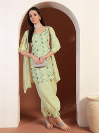 Chhabra 555 Kantha Thread Embroidered Kurta Set with Mirror Embellishments & Afghani Salwar