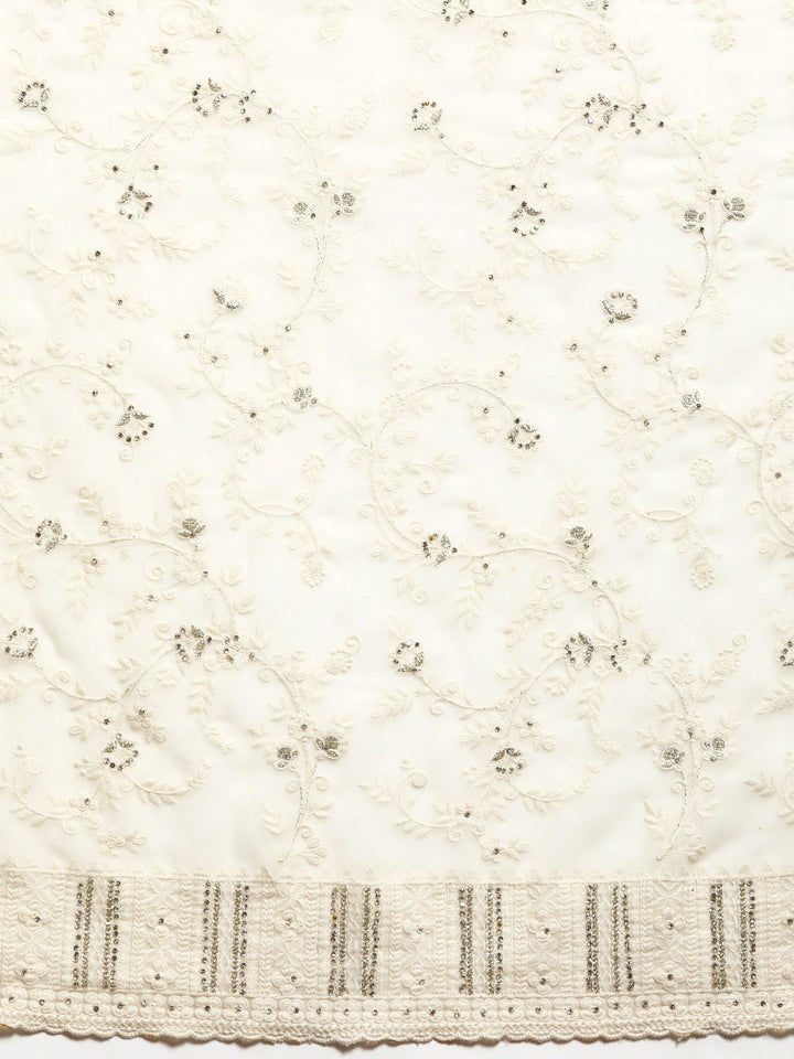 Cream Thread Chicken Embroidered With Stone Embellish Georgette Saree